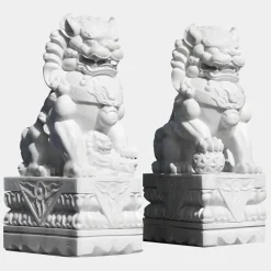 Foo Dogs 120cm White Marble Garden Statues