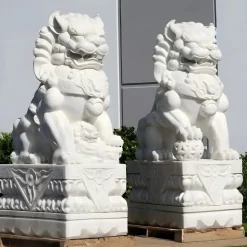 Foo Dogs 120cm White Marble Garden Statues