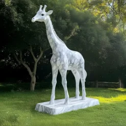 Gigantic Giraffe 350cm White Marble Garden Statue v4