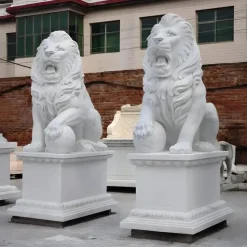 Grand Lion 180cm White Marble Garden Statue