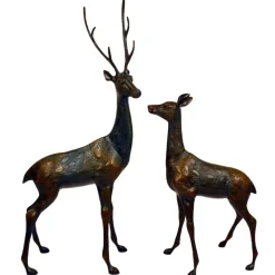 Grand Stag & Doe Bronze Metal Garden Statues