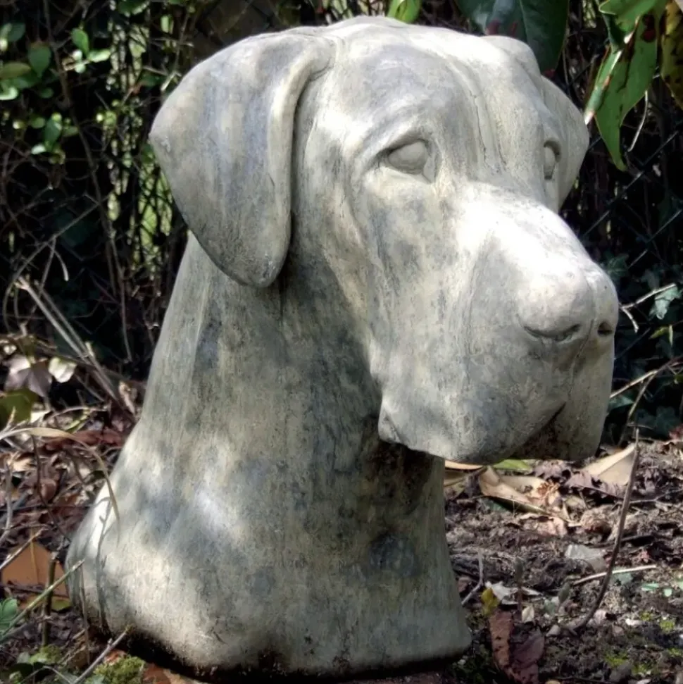 Great Dane Head Bust Stone Garden Ornament