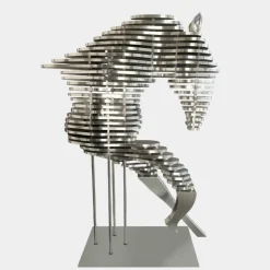 Harmonic Horse 160cm Silver Metal Garden Sculpture v2