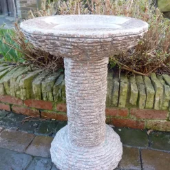 Highland Natural Granite Pink Stone Garden Bird Bath