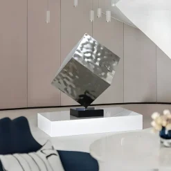 Hyper Cube 75cm Silver Metal Indoor Sculpture