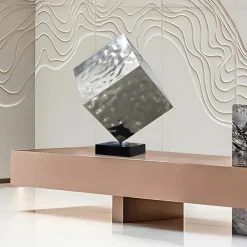 Hyper Cube 75cm Silver Metal Indoor Sculpture