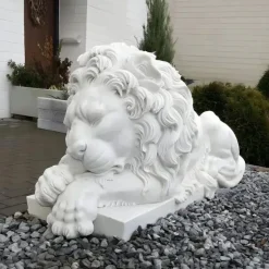 Imperial Lion 100cm White Marble Garden Statue