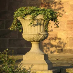 Kensington Urn Stone Garden Planter on Plinth