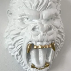 King Gorilla 43cm White Resin Wall Sculpture
