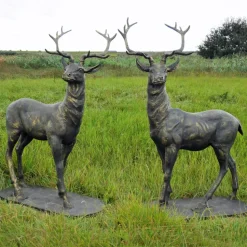 Large Life Size Pair of Bronze Stags Sculptures - Deer Garden Ornaments