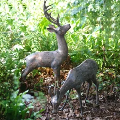 Large Stag & Doe Deer Bronze Garden Statues