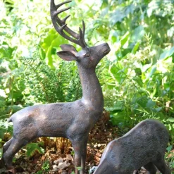 Large Stag & Doe Deer Bronze Garden Statues