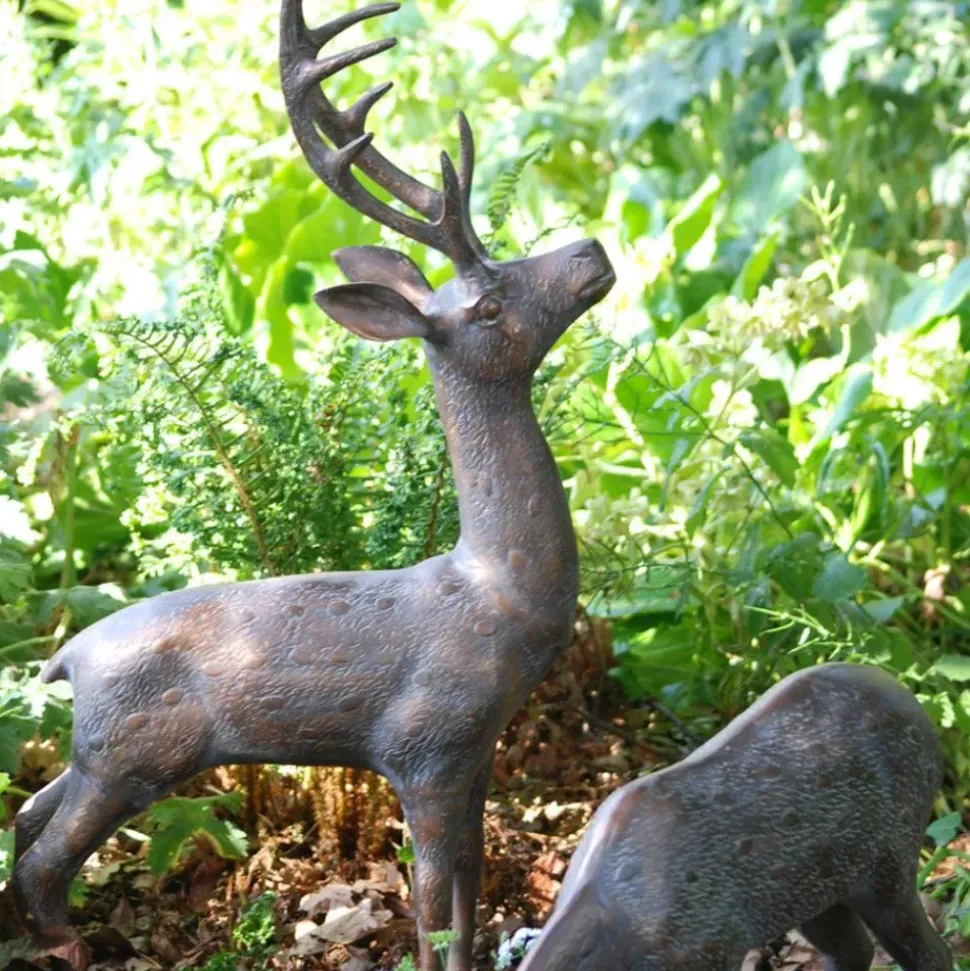 Large Stag & Doe Deer Bronze Garden Statues