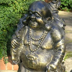 Laughing Buddha Bronze Metal Garden Statue