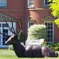 Laying Deer Stag Bronze Metal Garden Statue
