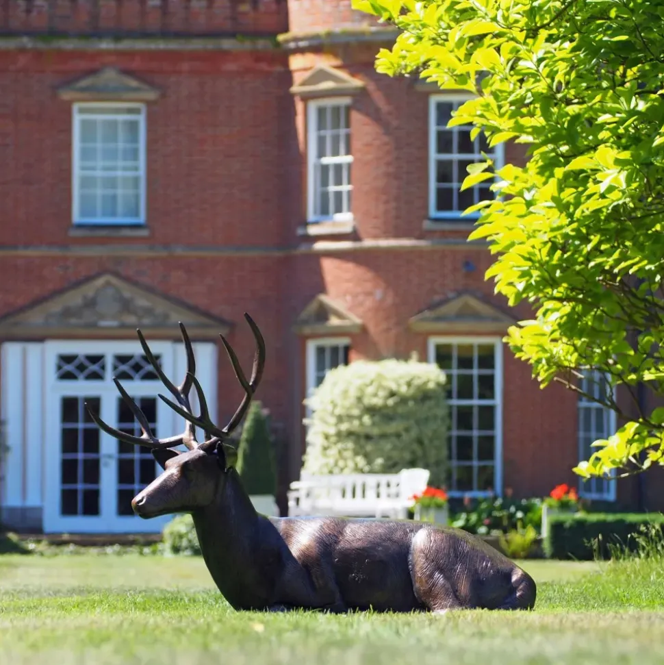 Laying Deer Stag Bronze Metal Garden Statue