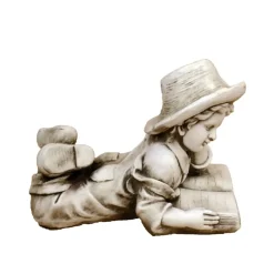 Laying Reading Boy 36cm Stone Resin Garden Statue