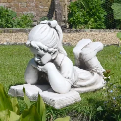 Laying Reading Girl 34cm Stone Resin Garden Statue
