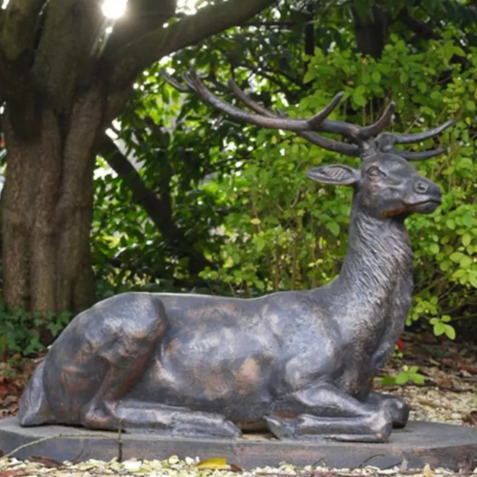 Laying Stag Life-Size Bronze Metal Garden Statue