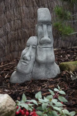 Leaning Easter Island Heads Stone Garden Ornament
