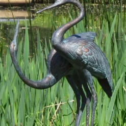 Love Cranes Aged Bronze Garden Ornament