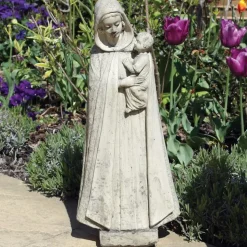 Madonna and Friar Monk Stone Garden Statues