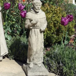 Madonna and Friar Monk Stone Garden Statues