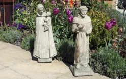 Madonna and Friar Monk Stone Garden Statues