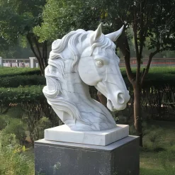Majestic Horse Head 120cm White Marble Garden Statue