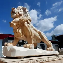 Majestic Lion 120cm Yellow Marble Garden Statue v1