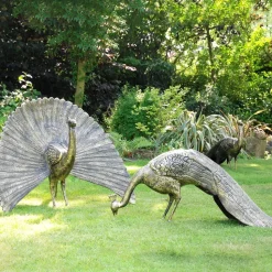 Majestic Peacocks Life-Size Bronze Metal Garden Statues