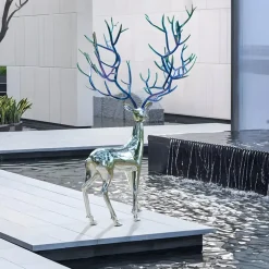 Majestic Stag 258cm Silver Metal Garden Sculpture