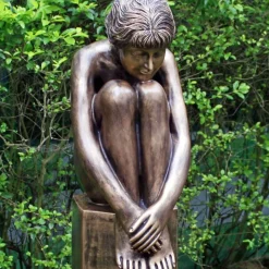 Melina on Column 110cm Bronze Resin Garden Statue