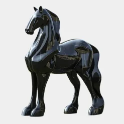 Midnight Stallion 200cm Black Marble Garden Statue