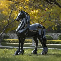 Midnight Stallion 200cm Black Marble Garden Statue
