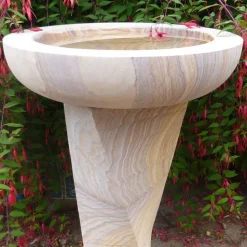 Modern Twisting Rainbow Sandstone Birdbath - Garden Bird Bath
