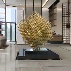 Multiverse 150cm Gold Geometric Metal Garden Sculpture