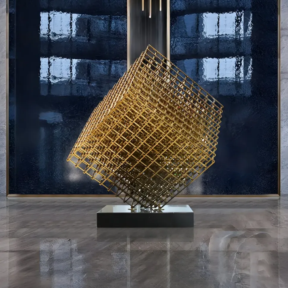 Multiverse 100cm Gold Geometric Metal Garden Sculpture