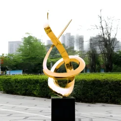 Orbital Motion 250cm Gold Metal Garden Sculpture