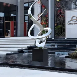 Orbital Motion 250cm Silver Metal Garden Sculpture
