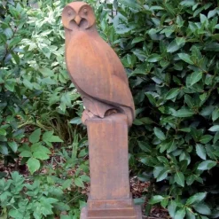 Owl Modern Stone Garden Statue (Rust)