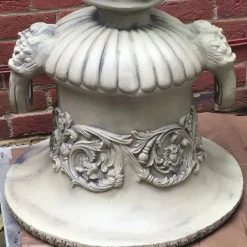 Pair of Grecian Stone Garden Planter Urns on Pedestals