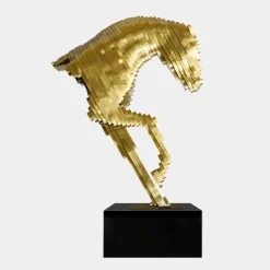 Pixel Horse 200cm Gold Metal Garden Sculpture