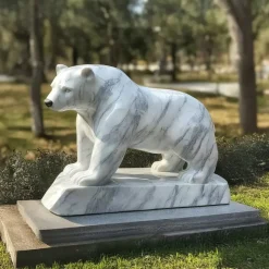 Polar Bear 50cm White Marble Garden Statue v1