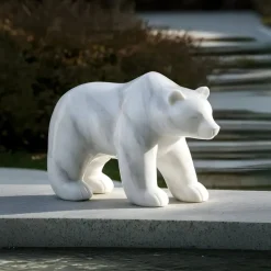 Polar Bear 50cm White Marble Garden Statue v3