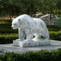 Polar Bear 65cm White Marble Garden Statue v2