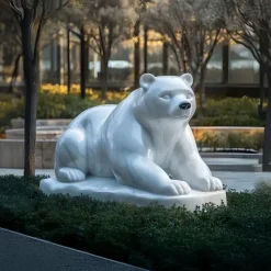 Polar Bear 65cm White Marble Garden Statue v1