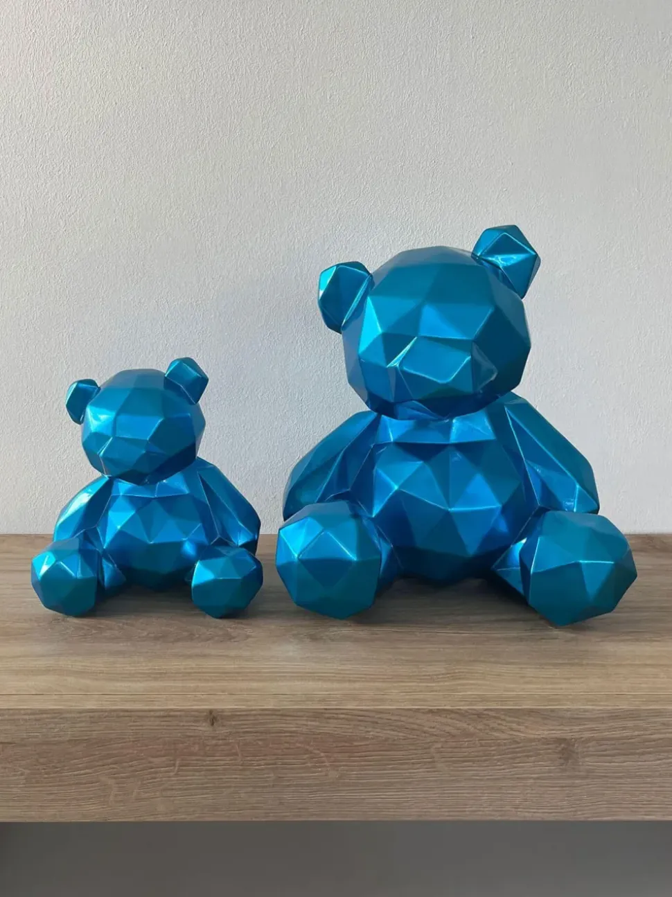 Polygon Bear 30cm Blue Resin Indoor Sculpture