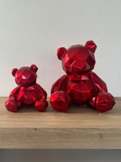 Polygon Bear 30cm Red Resin Indoor Sculpture