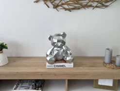 Polygon Bear 30cm Silver Resin Indoor Sculpture